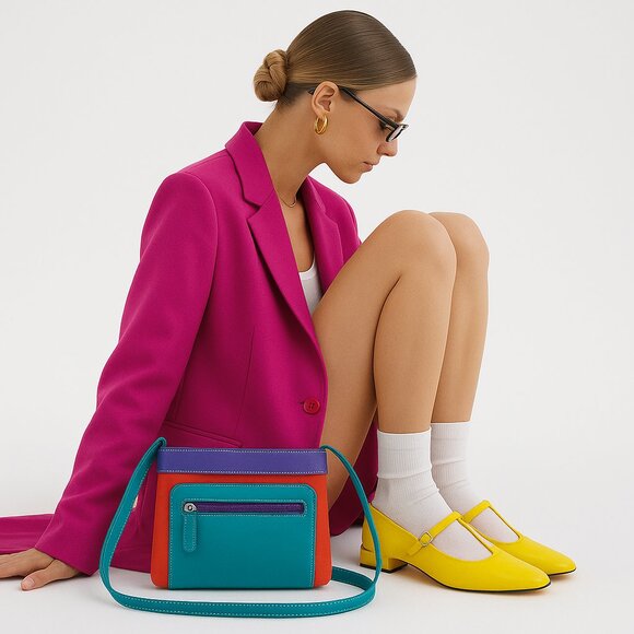 Genuine Leather Women’s Crossbody Sling Bag – Multicolour Shoulder Purse - Picture 2 of 10